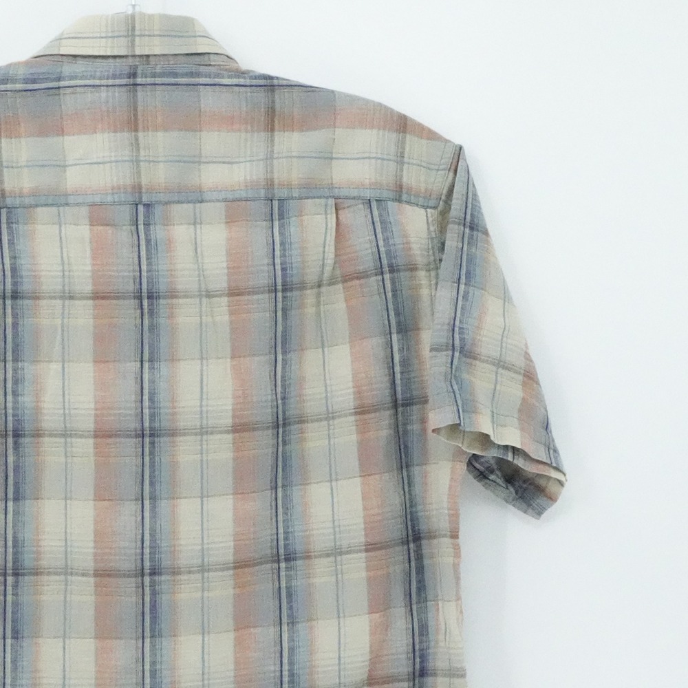 Kuhl Shirt Mens Large Beige Blue Plaid Short Sleeve‎ Linen Blend Outdoors Gorp - Picture 9 of 15